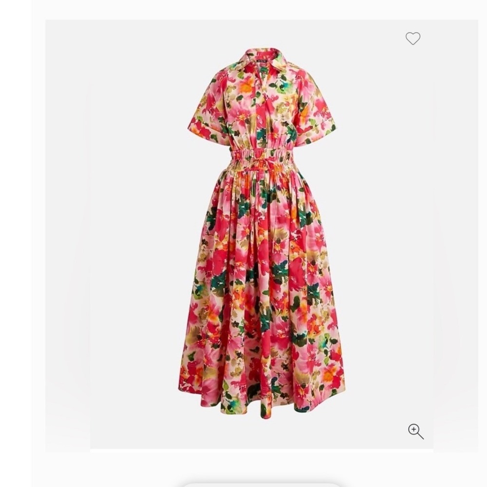 J.Crew Watercolor Garden Midi Dress Pink Red Floral Cotton BZ593 Womens 4 NEW